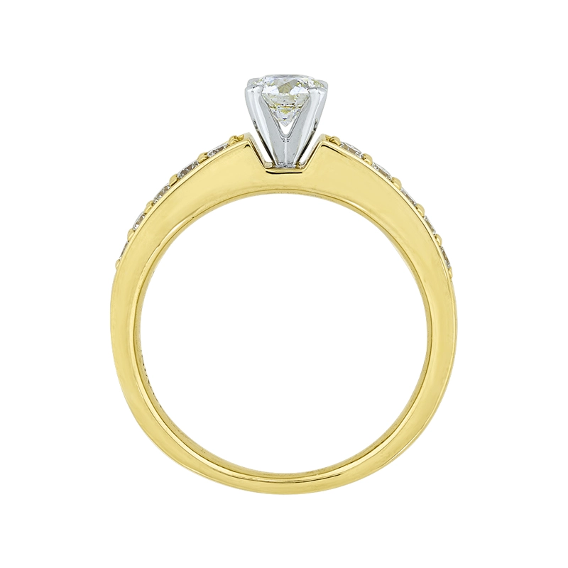 Anillo de compromiso con diamante central redondo GIA de 0.34ct y decoración en diamantes, oro 2 tonos 18k, rodinado