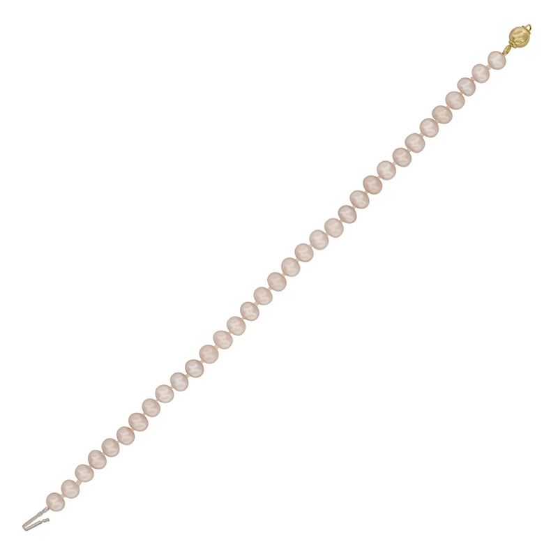 Pulsera con perlas de 5 mm de ancho aprox con broche en oro amarillo de 18 Kilates, 19 cm. de largo