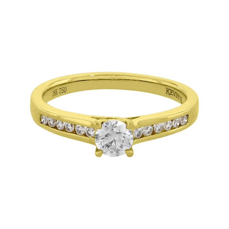 Anillo de compromiso con diamante central redondo GIA de 0.30ct y decoración en diamantes, oro tono amarillo 18k