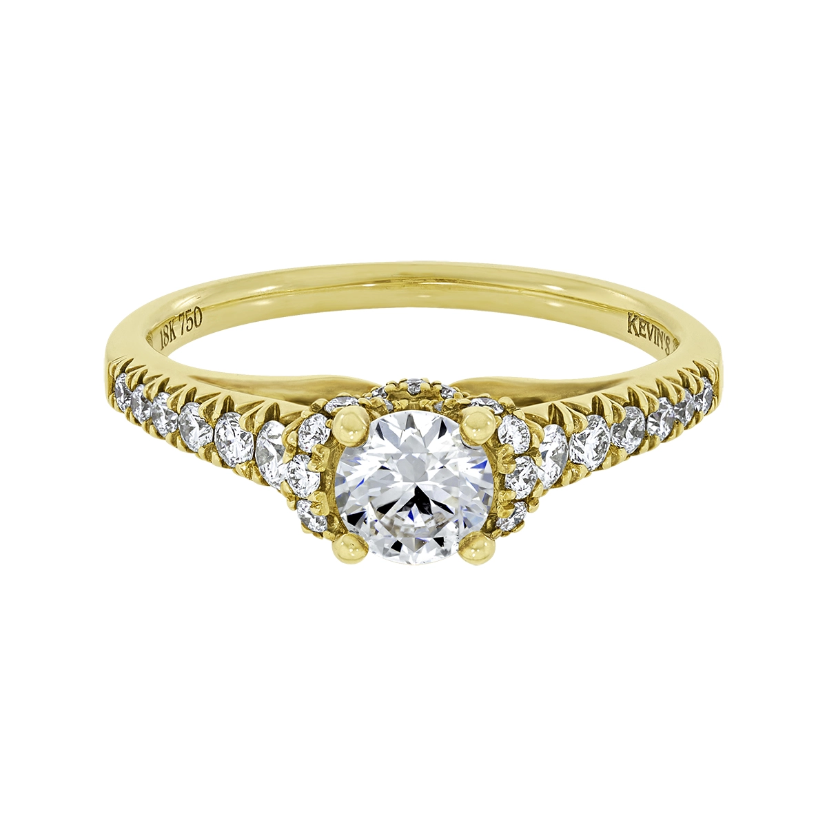 Anillo de compromiso con diamante central redondo GIA de 0.50ct y decoración en diamantes, oro tono amarillo 18k