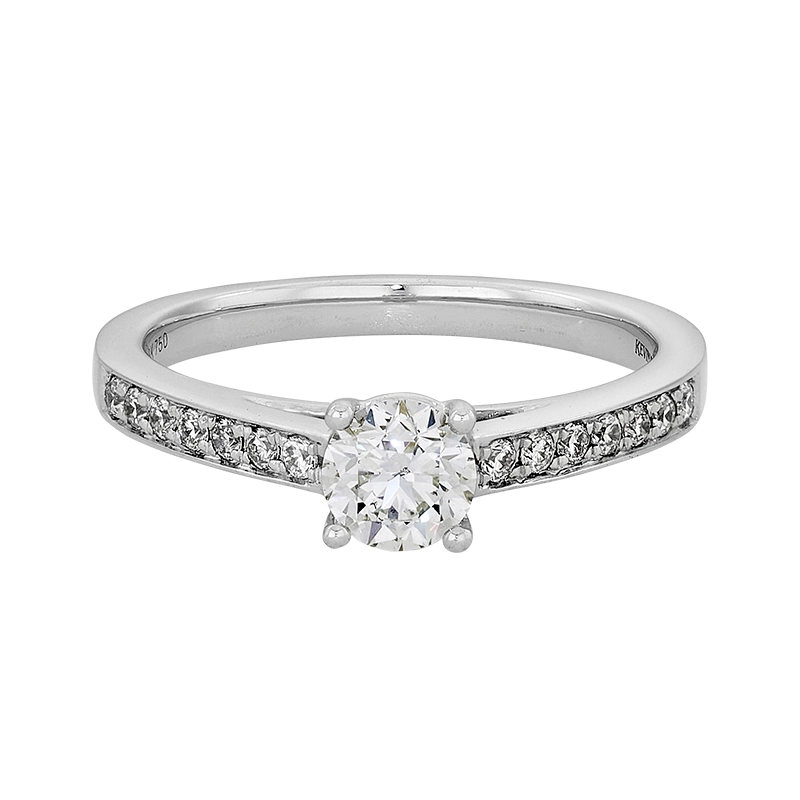 Anillo de compromiso con diamante central redondo GIA de 0.50ct y decoración en diamantes, oro tono blanco 18k, rodinado