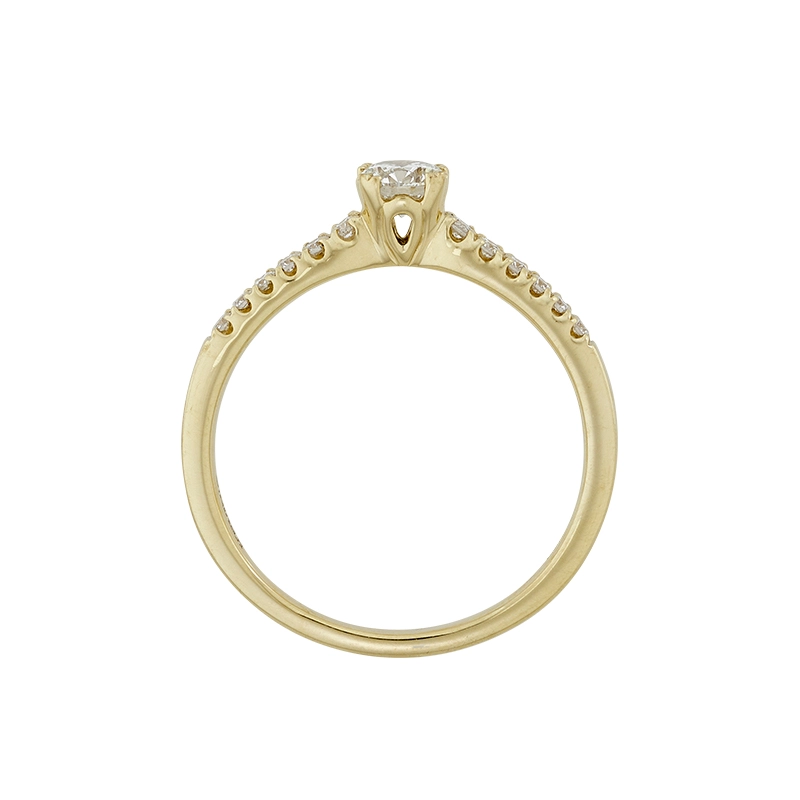 Anillo de compromiso con diamante central redondo GIA de 0.30ct y decoración en diamantes, oro tono amarillo 18k