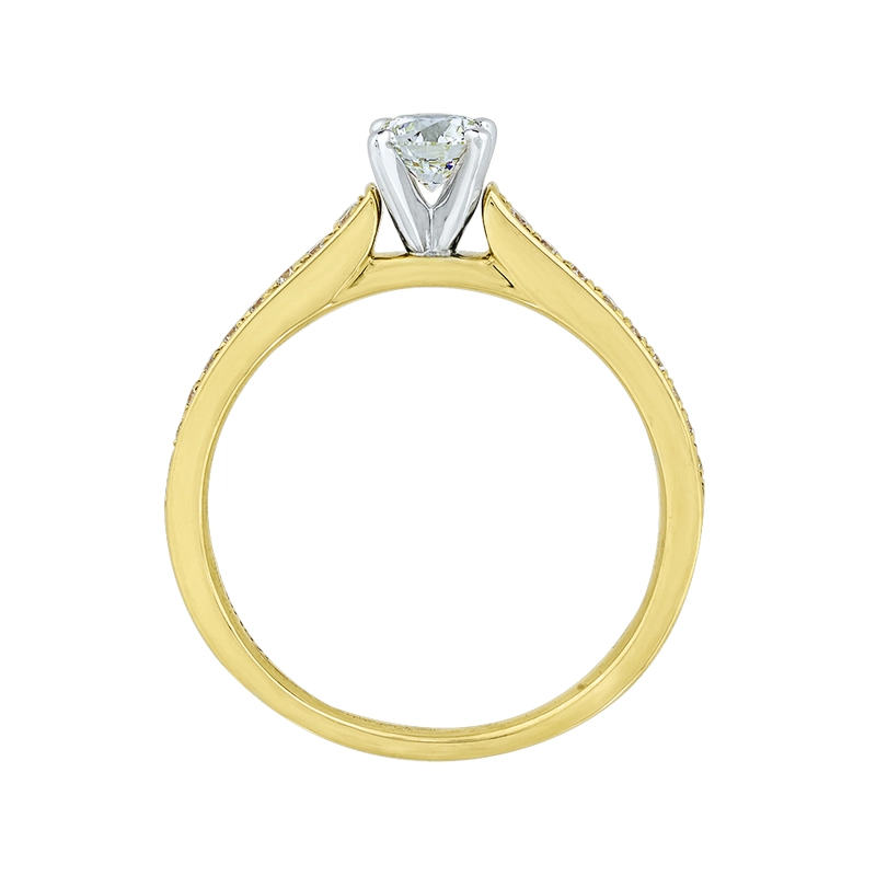 Anillo de compromiso con diamante central redondo GIA de 0.33ct y decoración en diamantes, oro 2 tonos 18k, rodinado