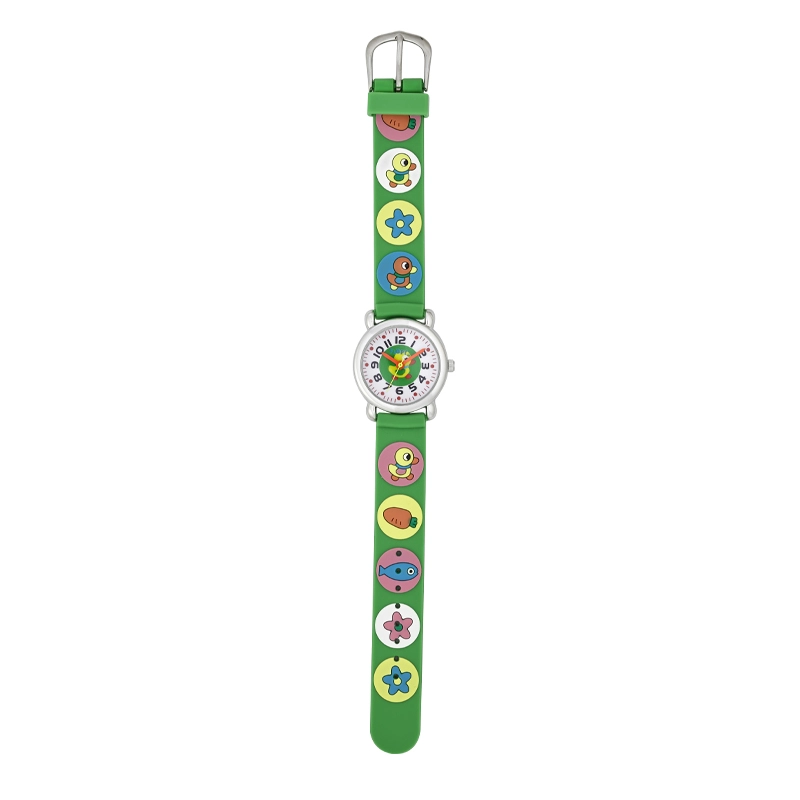 Reloj Flopy análogo, para Niño(a), tablero redondo color blanco, estilo arábigos, pulso plástico color verde