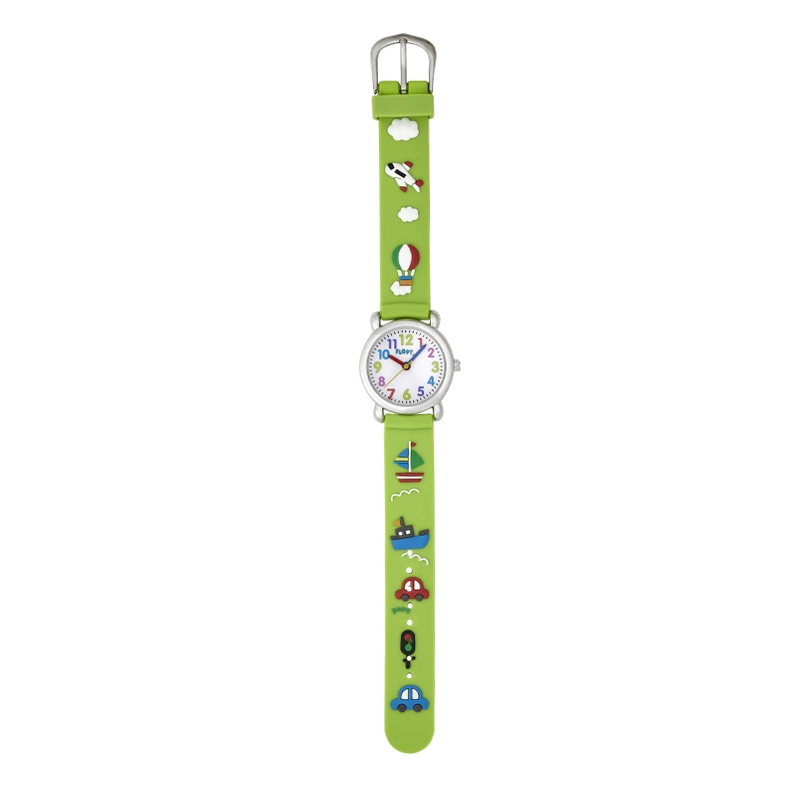 Reloj Flopy analogo, para Niño(a), tablero redondo color blanco, estilo arabigos, pulso silicona color verde