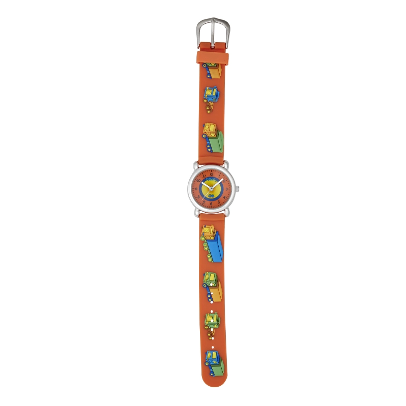 Reloj Flopy analogo, para Niño(a), tablero redondo color naranja, estilo arabigos, pulso plastico color naranja