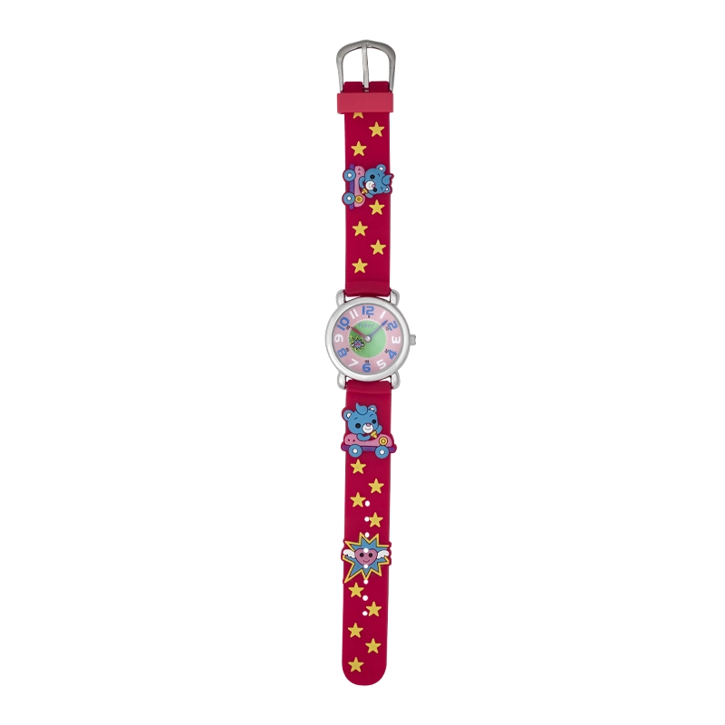 Reloj Flopy analogo, para Niño(a), tablero redondo color rosado, estilo arabigos, pulso plastico color rojo