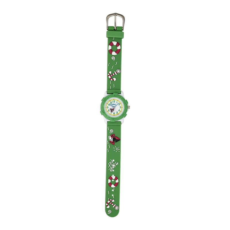 Reloj Flopy analogo, para Niño(a), tablero redondo color blanco, estilo arabigos, pulso silicona color verde