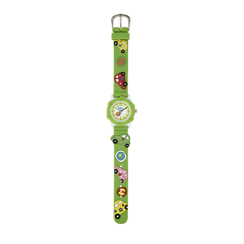Reloj Flopy analogo, para Niño(a), tablero redondo color blanco, estilo arabigos, pulso silicona color verde