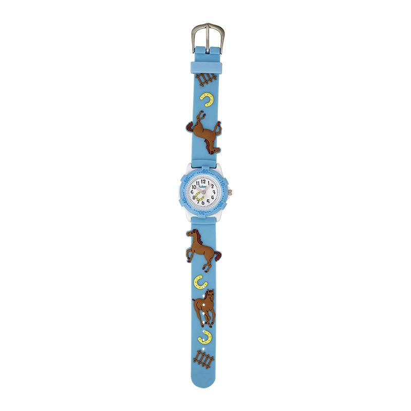 Reloj Flopy analogo, para Niño(a), tablero redondo colores blanco y azul, estilo arabigos, pulso silicona color azul