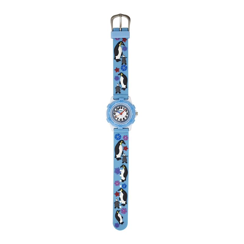 Reloj Flopy analogo, para Niño(a), tablero redondo color blanco, estilo arabigos, pulso silicona color azul