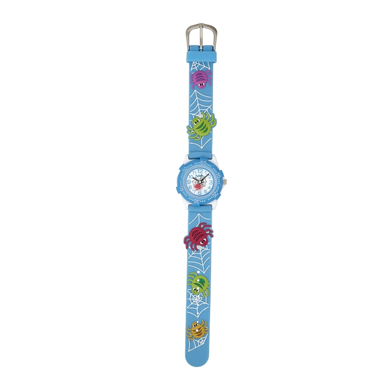 Reloj Flopy analogo, para Niño(a), tablero redondo color blanco, estilo arabigos, pulso silicona color azul