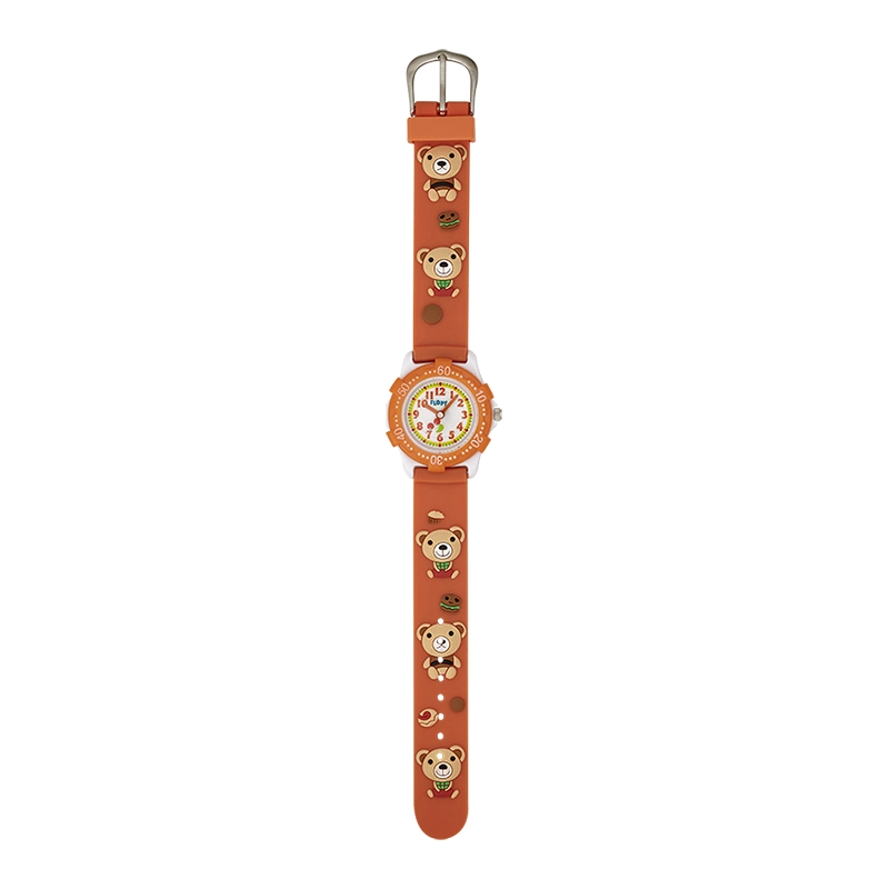 Reloj Flopy analogo, para Niño(a), tablero redondo color blanco, estilo arabigos, pulso silicona color naranja