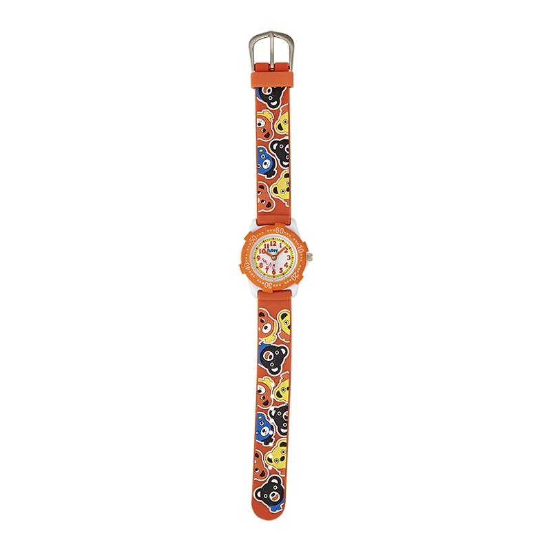 Reloj Flopy analogo, para Niño(a), tablero redondo color blanco, estilo arabigos, pulso silicona color naranja