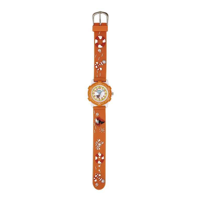 Reloj Flopy analogo, para Niño(a), tablero redondo color blanco, estilo arabigos, pulso silicona color naranja
