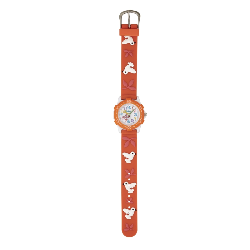Reloj Flopy analogo, para Niño(a), tablero redondo color blanco, estilo arabigos, pulso silicona color naranja