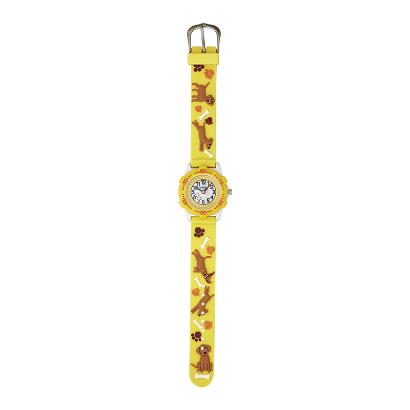 Reloj Flopy análogo, para Niño(a), tablero redondo color blanco, estilo arábigos, pulso silicona color amarillo
