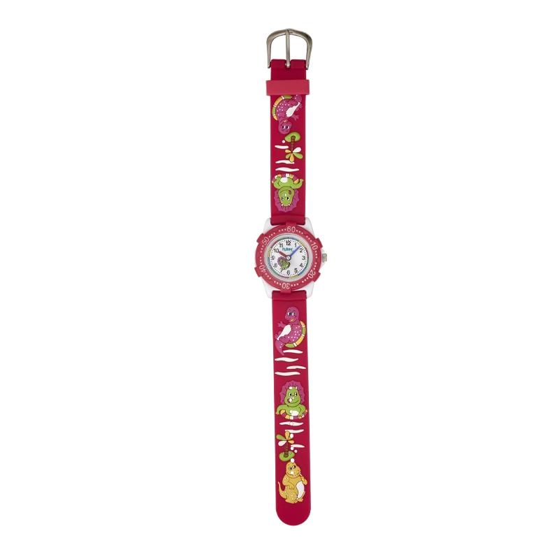 Reloj Flopy analogo, para Niño(a), tablero redondo color blanco, estilo arabigos, pulso silicona color rojo