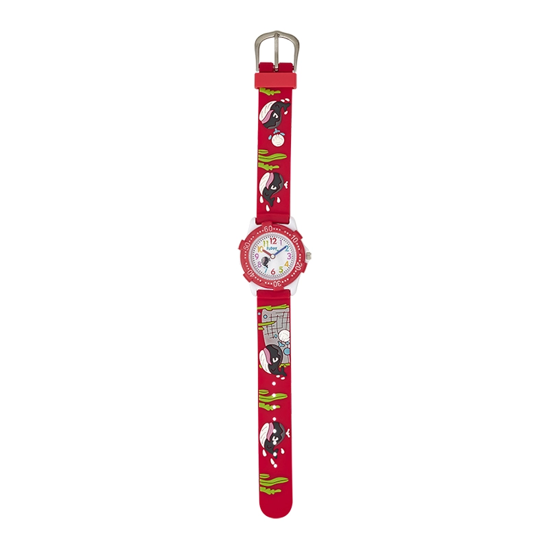 Reloj Flopy analogo, para Niño(a), tablero redondo color blanco, estilo arabigos, pulso silicona color rojo