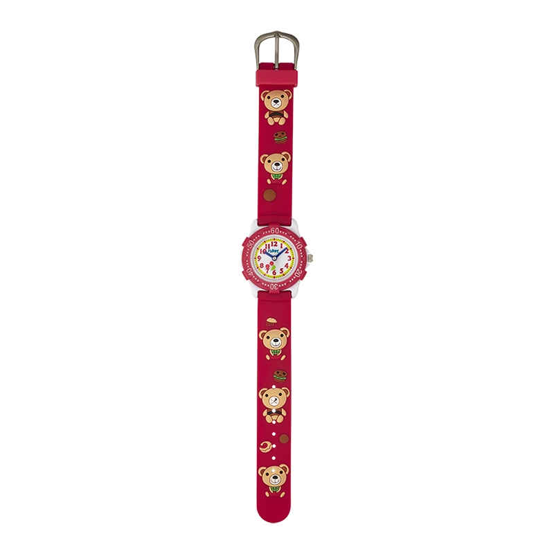 Reloj Flopy analogo, para Niño(a), tablero redondo color blanco, estilo arabigos, pulso silicona color rojo