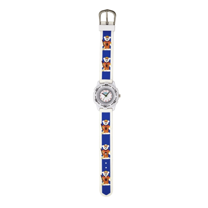 Reloj Flopy analogo, para Niño(a), tablero redondo color blanco, estilo arabigos, pulso silicona color azul