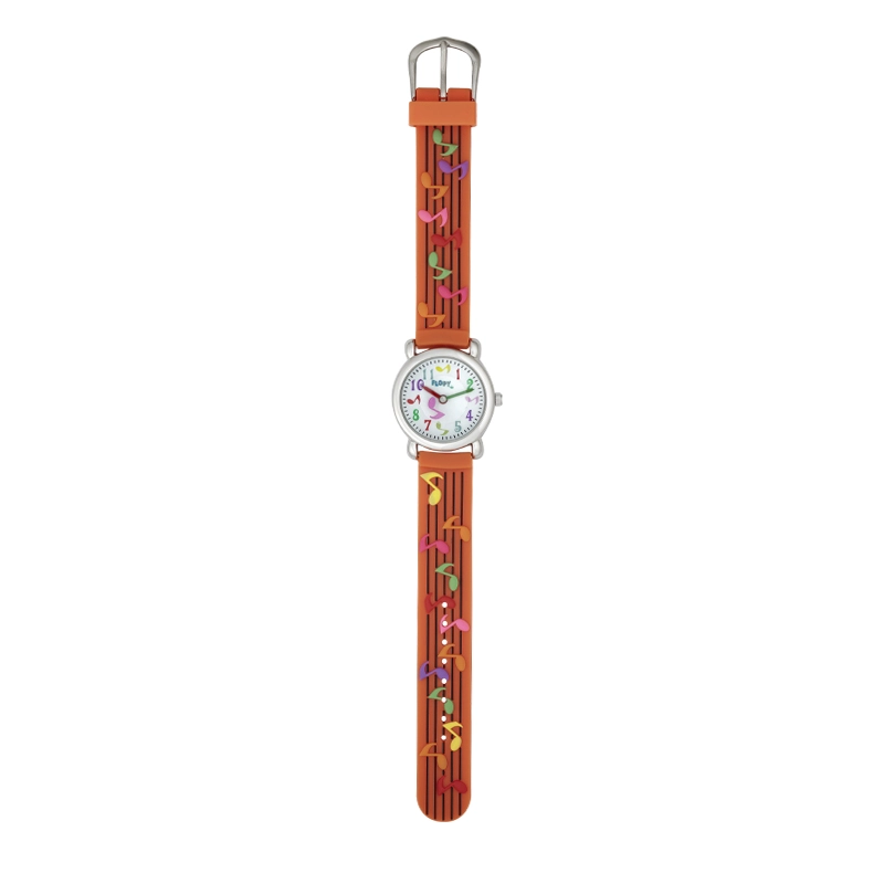 Reloj Flopy analogo, para Niño(a), tablero redondo color blanco, estilo arabigos, pulso plastico color naranja