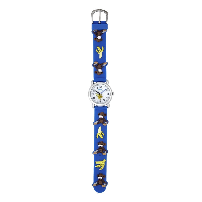 Reloj Flopy analogo, para Niño(a), tablero redondo color blanco, estilo arabigos, pulso plastico color azul