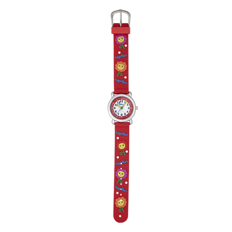 Reloj Flopy analogo, para Niño(a), tablero redondo color blanco, estilo arabigos, pulso plastico color rojo