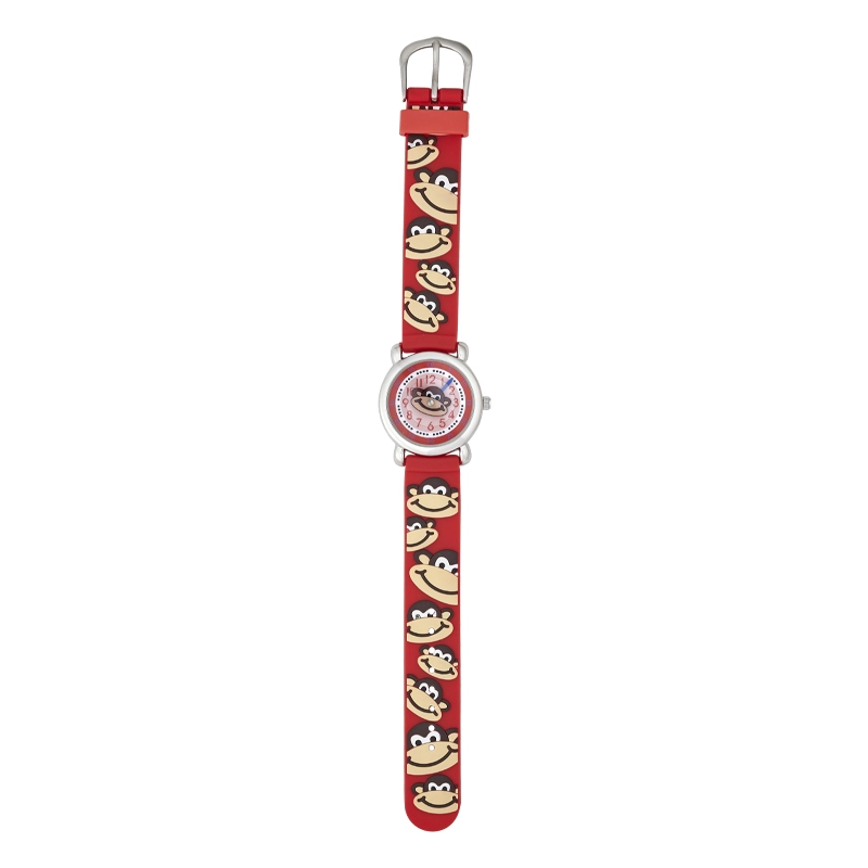 Reloj Flopy analogo, para Niño(a), tablero redondo colores rosado, rojo y blanco, estilo arabigos, pulso silicona color rojo