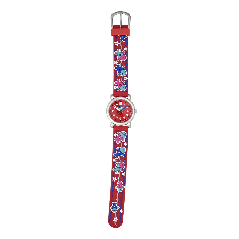 Reloj Flopy analogo, para Niño(a), tablero redondo color rojo, estilo arabigos, pulso plastico color rojo