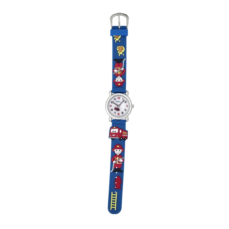 Reloj Flopy analogo, para Niño(a), tablero redondo colores blanco y rojo, estilo arabigos, pulso silicona colores azul y rojo