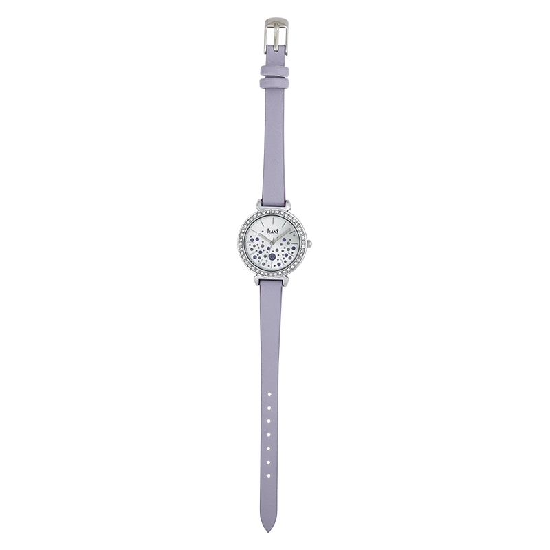 Reloj Jeans analogo, para Dama, tablero redondo color plateado, estilo index, pulso cuero sintetico color morado