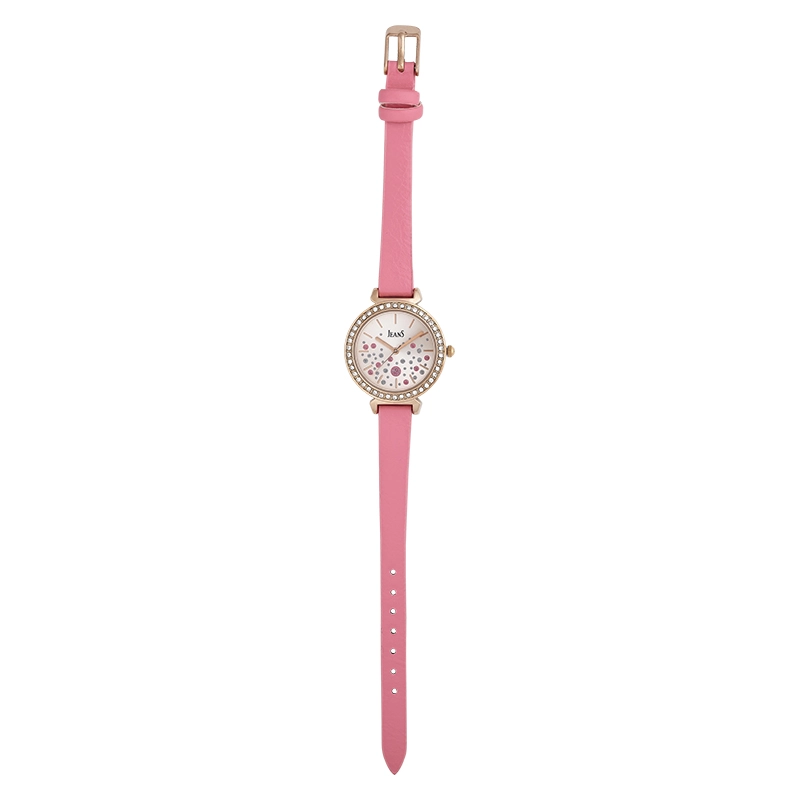 Reloj Jeans analogo, para Dama, tablero redondo color rosa, estilo index, pulso cuero sintetico color rosado