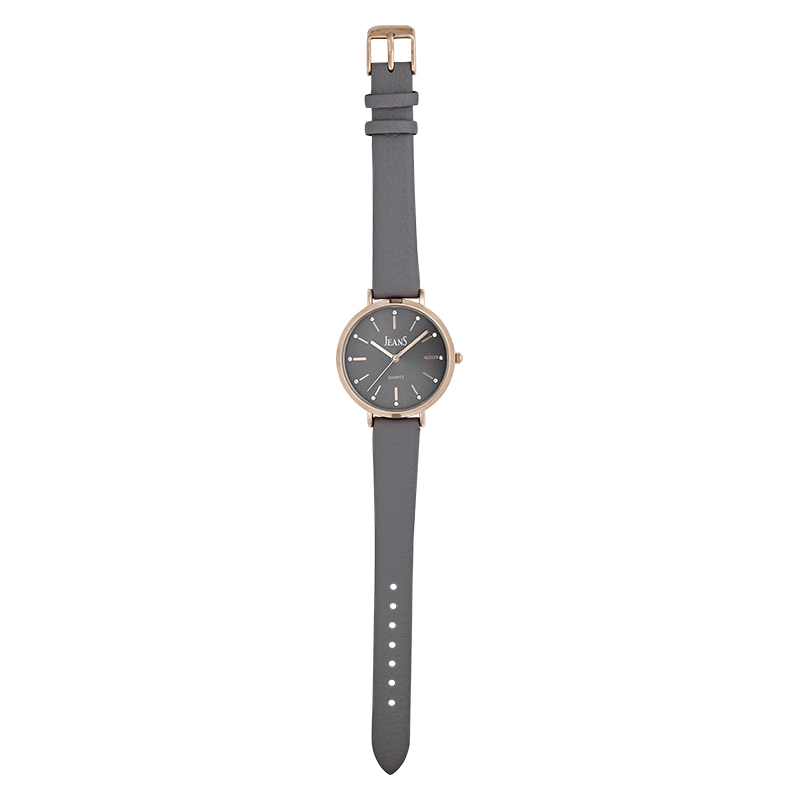 Reloj Jeans analogo, para Dama, tablero redondo color gris, estilo index, pulso cuero sintetico color gris