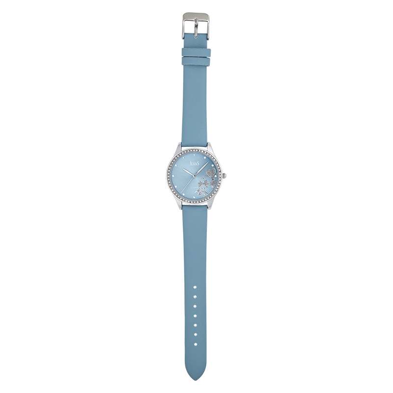 Reloj Jeans analogo, para Dama, tablero redondo color azul, estilo puntos, pulso cuero sintetico color azul