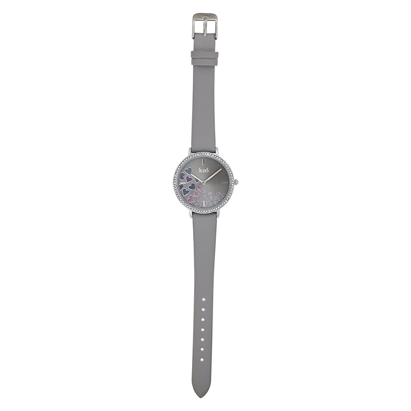 Reloj Jeans analogo, para Dama, tablero redondo color gris, estilo index, pulso cuero sintetico color gris