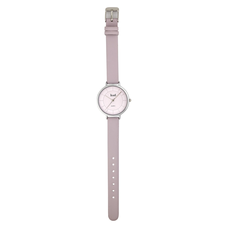 Reloj Jeans analogo, para Dama, tablero redondo color morado, estilo index, pulso metalico color morado