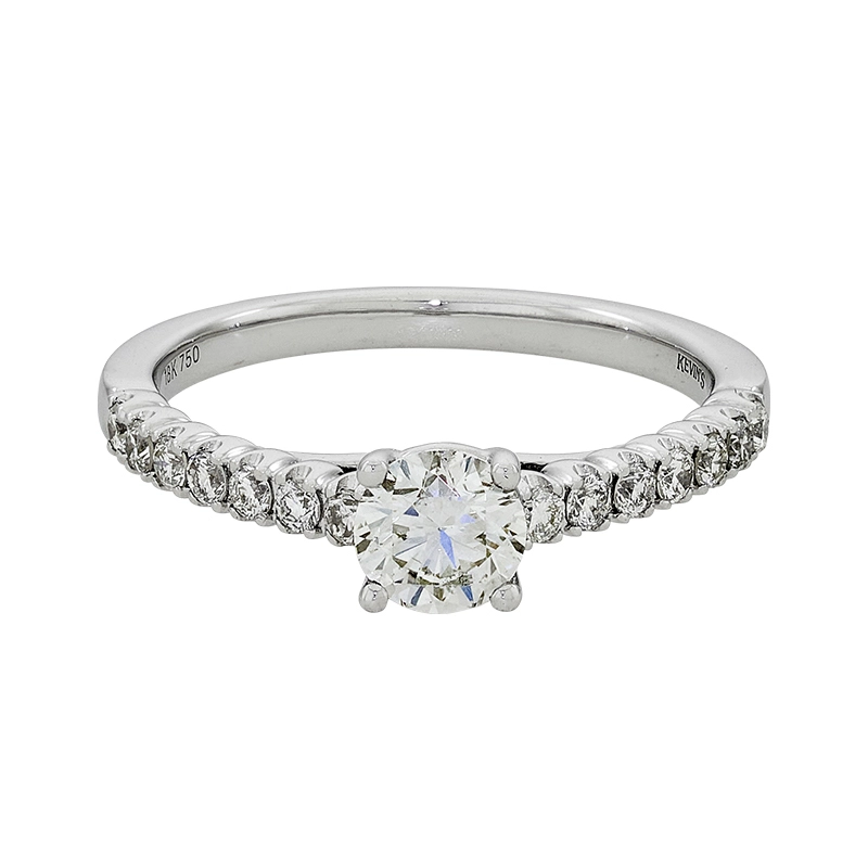 Anillo de compromiso con diamante central redondo GIA de 0.50ct y decoración en diamantes, oro tono blanco 18k, rodinado