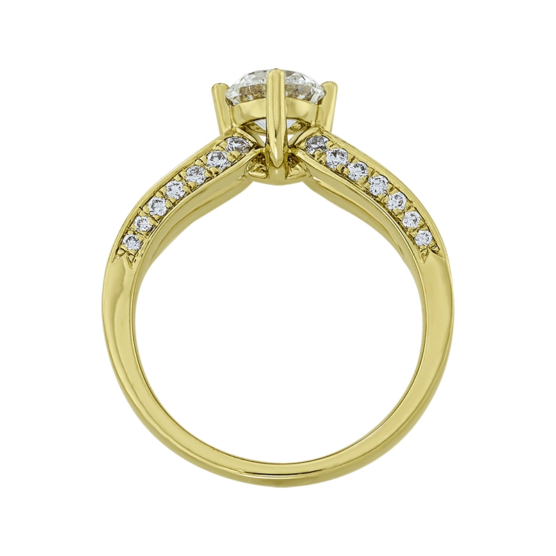 Anillo de compromiso con diamante central redondo GIA de 0.80ct y decoración en diamantes, oro tono amarillo 18k