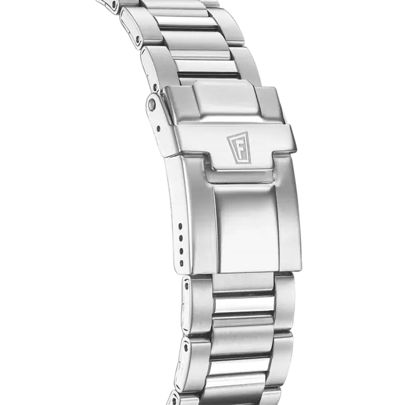 Reloj Festina análogo, para Hombre, tablero redondo color negro, estilo index, pulso acero color plateado, calendario, cronografo