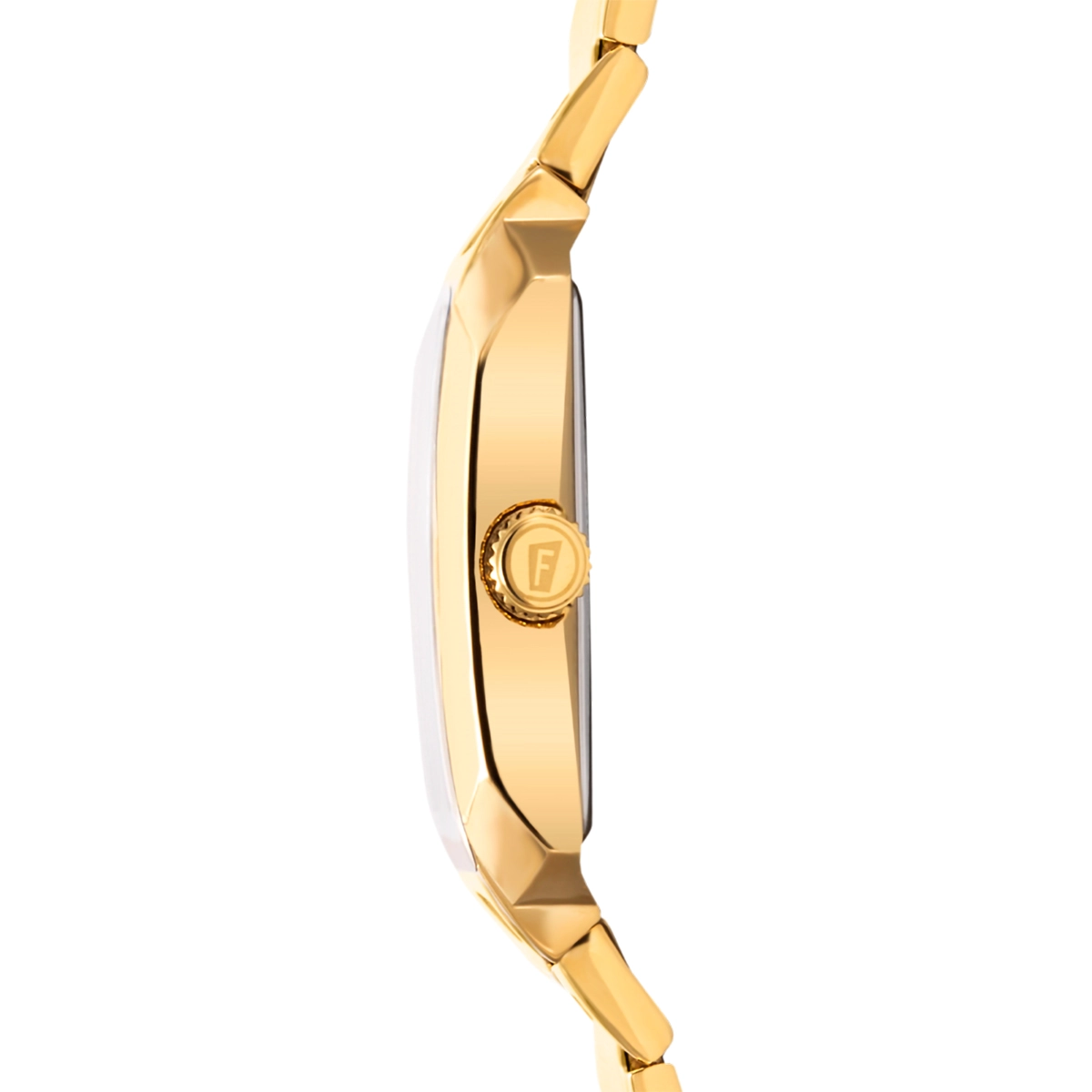 Reloj Festina analogo, para Hombre, tablero rectangular color azul, estilo index + arabigo, pulso acero color dorado, calendario