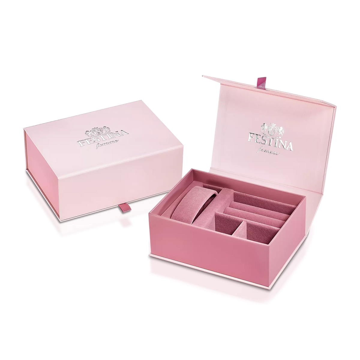 Reloj Festina análogo, para Dama, tablero rectangular colores plateado y azul, estilo romanos, pulso acero color plateado, calendario
