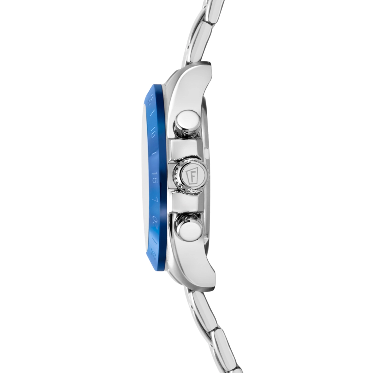 Reloj Festina analogo, Unisex, tablero redondo color azul, estilo index, pulso acero color plateado, cronografo