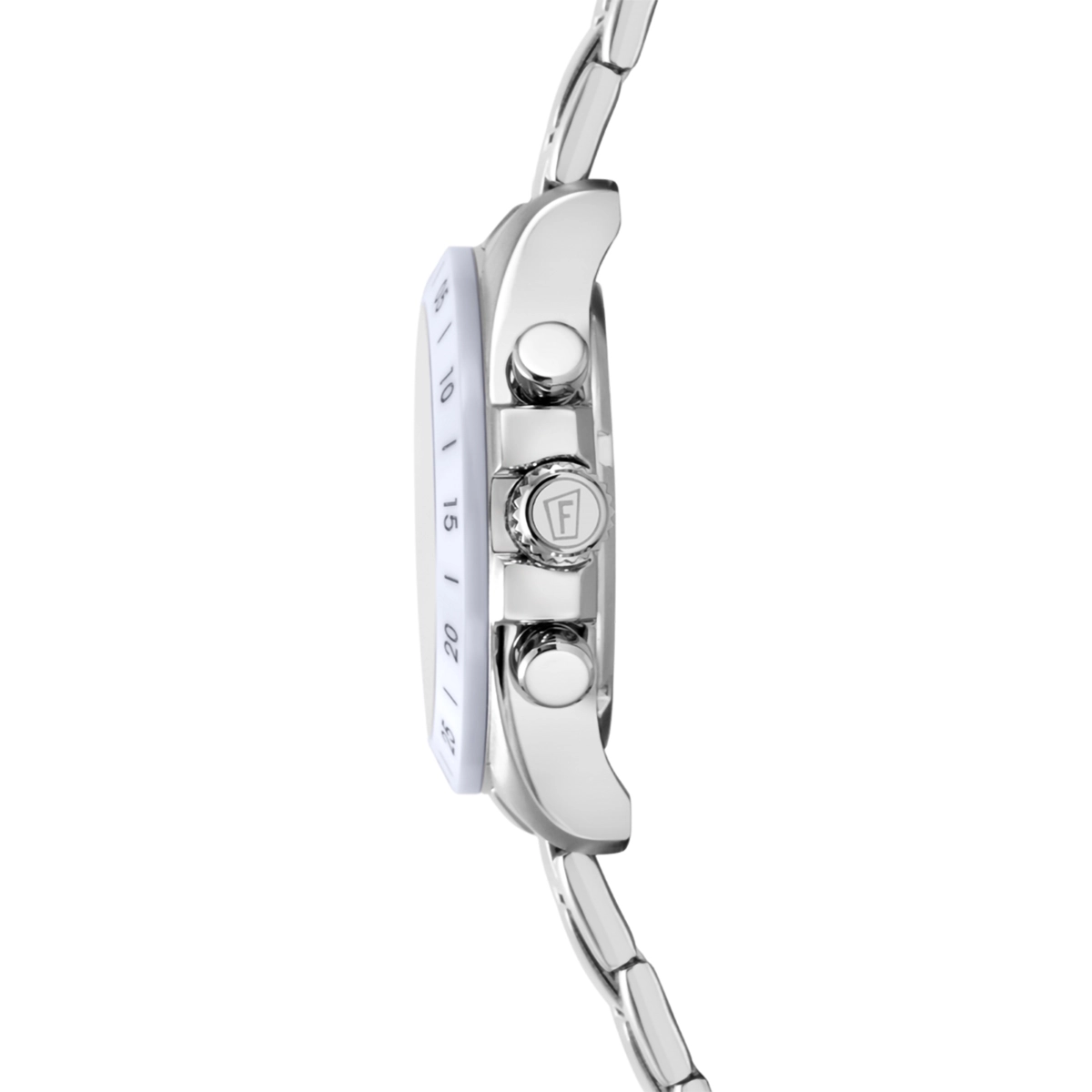 Reloj Festina analogo, Unisex, tablero redondo color blanco, estilo index, pulso acero color plateado, cronografo