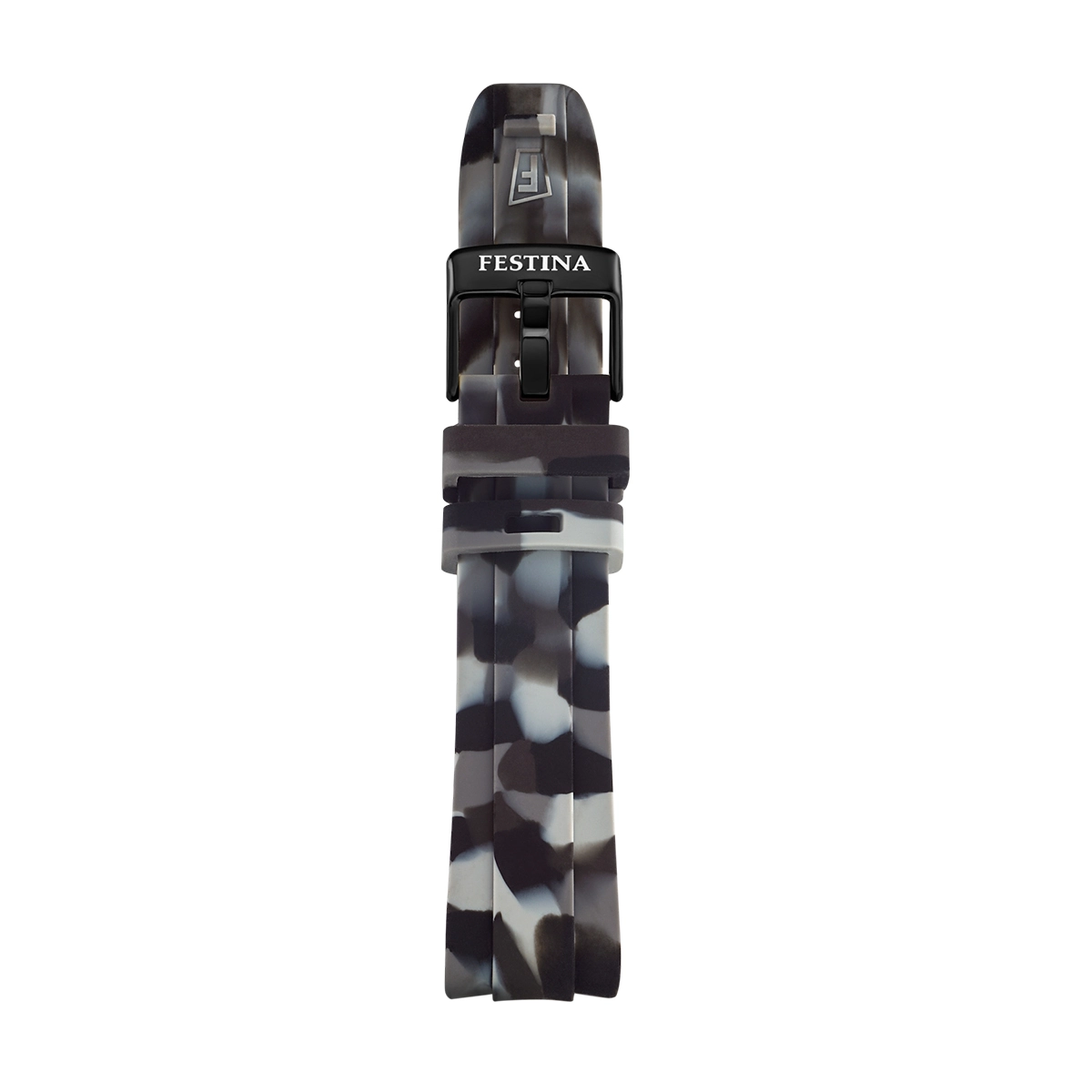 Reloj Festina analogo, para Hombre, tablero redondo color negro, estilo index, pulso acero colores negro, gris y plateado, calendario, cronografo