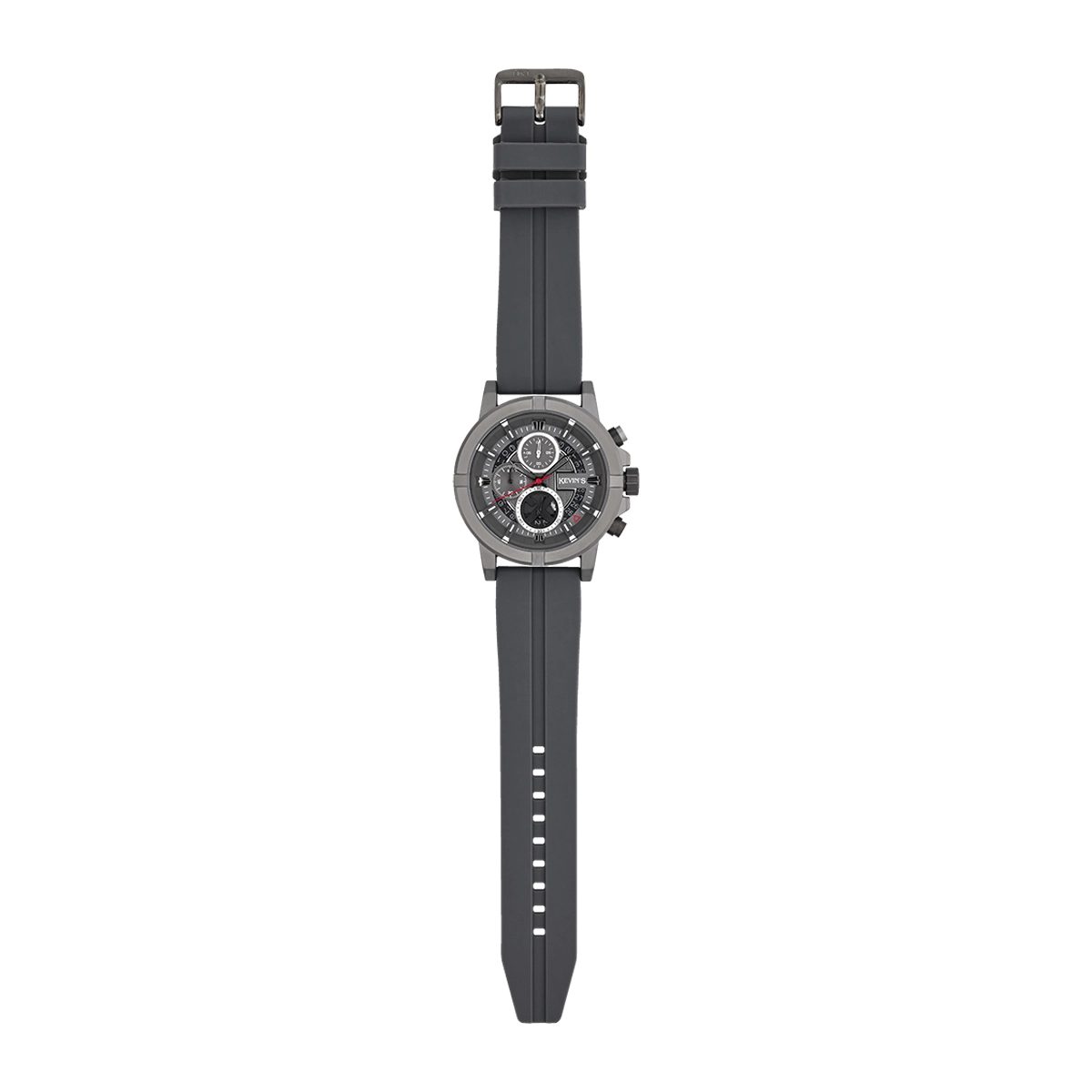 Reloj Kevins analogo, para Hombre, tablero redondo color gris, estilo index, pulso silicona color gris, calendario, cronografo