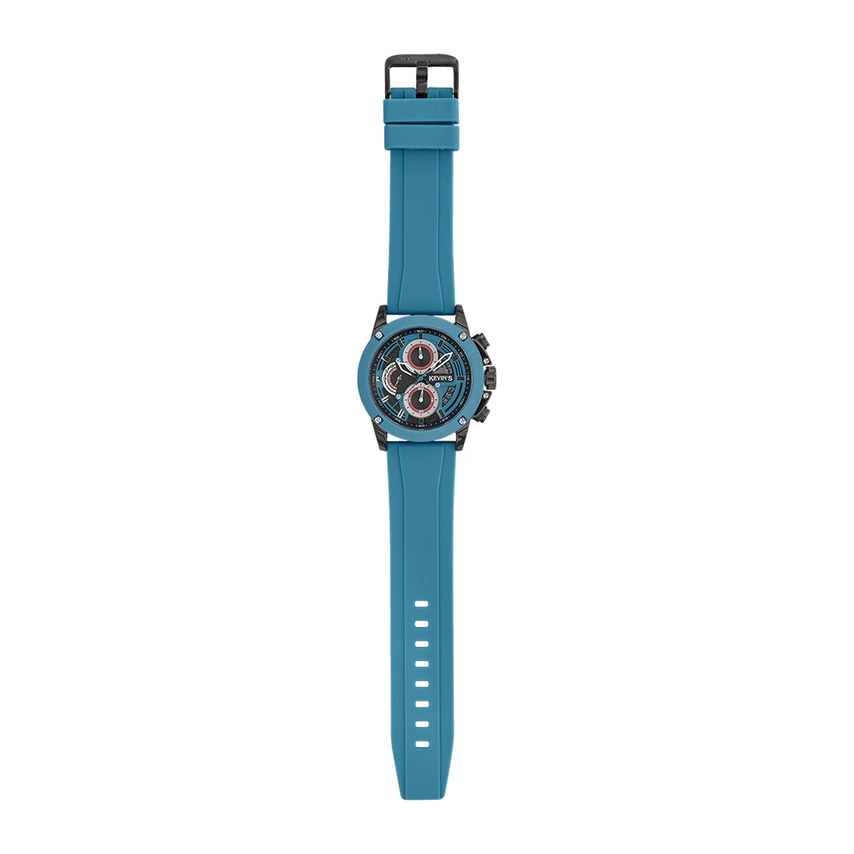Reloj Kevins analogo, para Hombre, tablero redondo colores negro y plateado, estilo index, pulso silicona color verde, calendario, cronografo