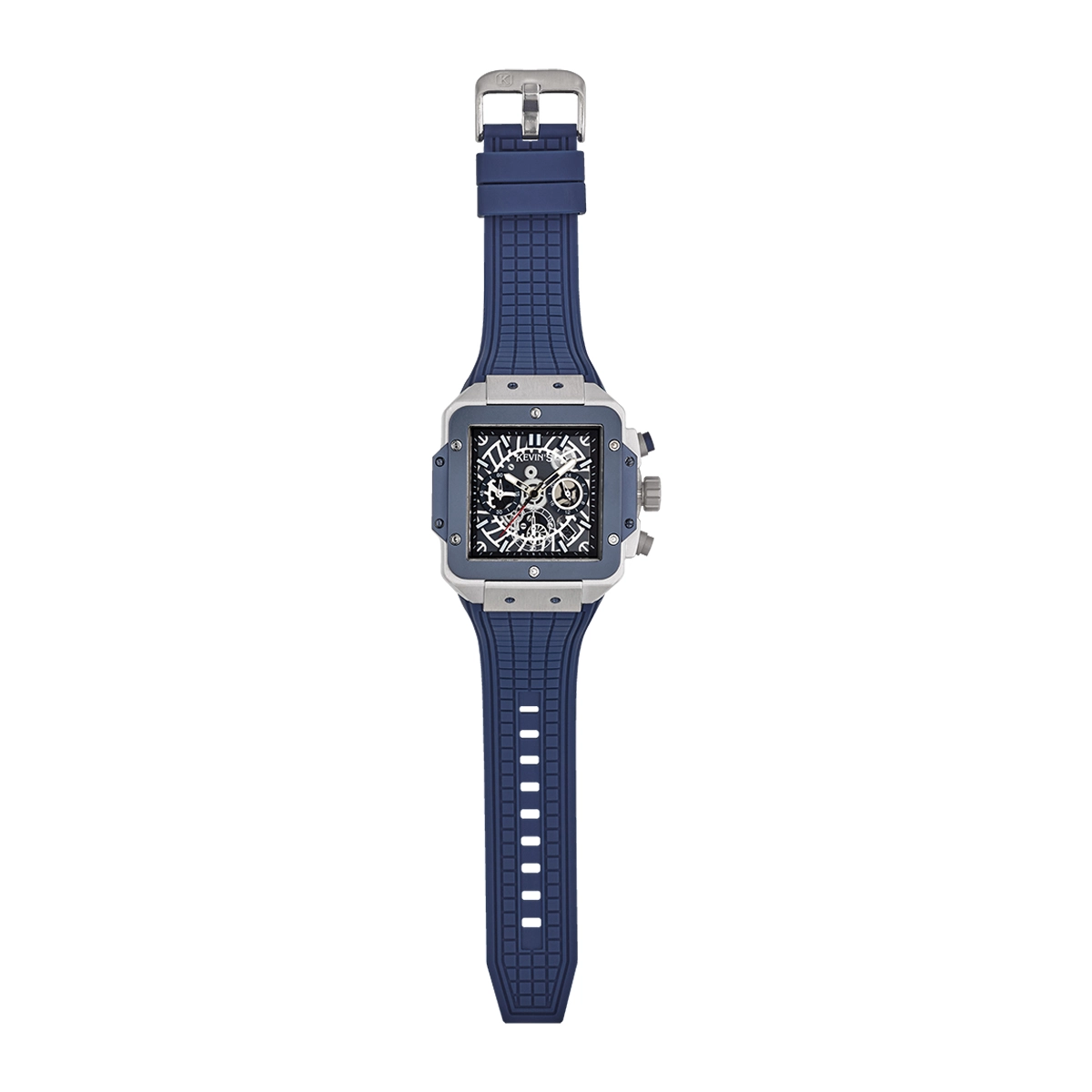 Reloj Kevins analogo, para Hombre, tablero cuadrado color azul, estilo index, pulso silicona color azul, calendario, cronografo