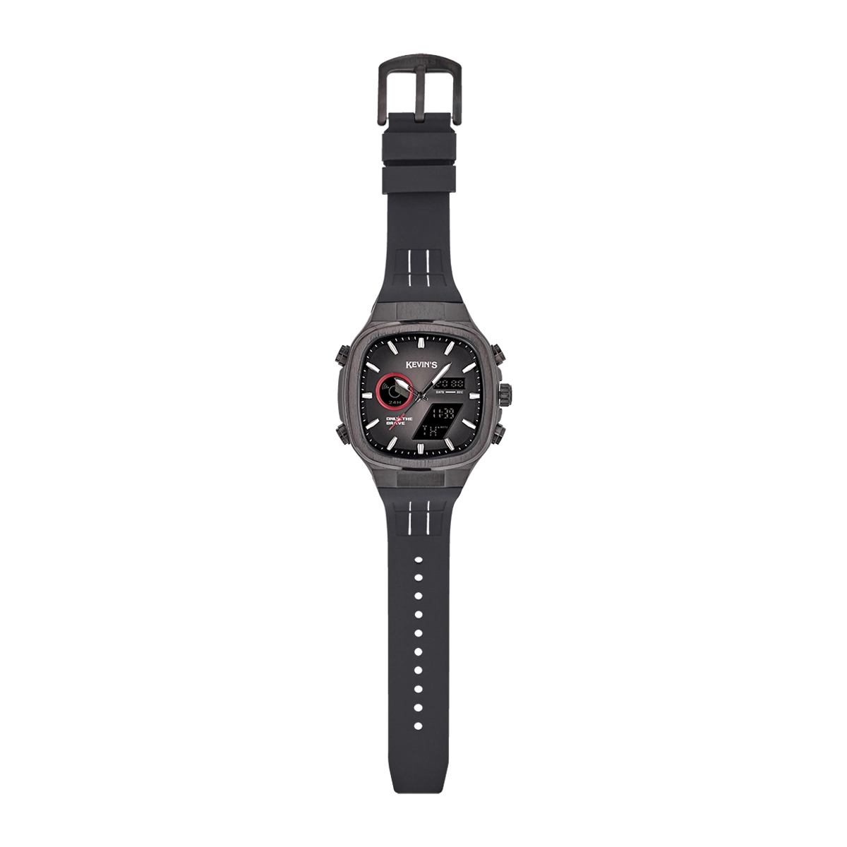 Reloj Kevins analogo y digital, para Hombre, tablero cuadrado colores negro y rojo, estilo index, pulso silicona color negro, calendario
