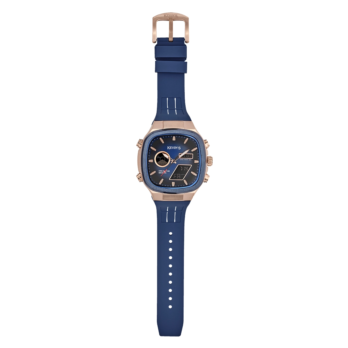 Reloj Kevins analogo y digital, para Hombre, tablero cuadrado colores azul y rosa, estilo index, pulso silicona color azul, calendario